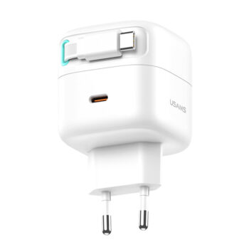 [GaN Tech] USAMS US-CC202 PD35W 2-Port USB PD Charger Dual 17.5W Type-C Fast Charging Wall Charger Adapter EU Plug for iPhone 15 15 Plus 15 Pro 15Pro Max for Huawei Mate60 Pro for Xiaomi 13pro for Samsung Galaxy S23