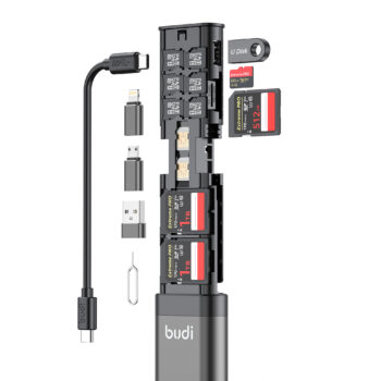 BUDI Multifunctional 9-in-1 SD Card Reader Cable and USB 3.0 Type-C Phone and External Camera and Computer Adapter with OTG Sync Charging and 5Gbps Transfer Memory Card High Speed Card Reader