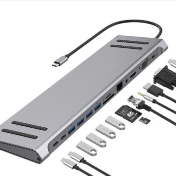 13 in 1 Type-C Docking Station USB-C Hub Splitter Adaptor with USB2.0*3 USB3.0 Type-C*3 HDMI RJ45 VGA SD/TF Card Reader Slot 3.5mm Audio Multiport Hub for PC Laptop