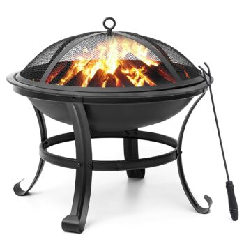 SINGLYFIRE 22 inch Fire Pit for Outside Outdoor Wood Burning Pit Steel Firepit Bowl BBQ Grill for Patio Camping Backyard