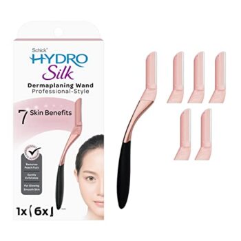 Schick Hydro Silk Dermaplaning Wand for Face with 6 Refill Blades | Dermaplane Peach Fuzz Remover