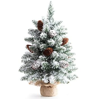 Small Christmas Tree Flocked Artificial Tree 22 inches with Pine Cones