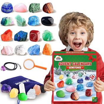 ZMLM Christmas Rock Advent Calendar: 24 Days Countdown Surprise with 24 Gemstones for Age 4 5 6 7 8 9-12 Girl Boy Gift Toy Kit & Geological Science Exploration|Natural Mineral Collection|Creative Toys