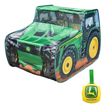 John Deere Pop Up Tent  Tractor Playhouse for Kids | Removable Key Fob with Tractor and Farm Sounds | Vehicle Toys for Toddlers - Sunny Days Entertainment