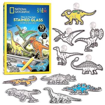 NATIONAL GEOGRAPHIC Kids Stained Glass Kit - Glow in The Dark Dinosaur Toys