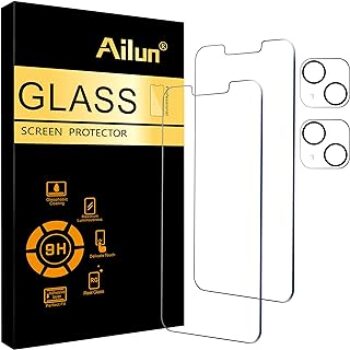 Ailun 2 Pack Screen Protector for iPhone 13 [6.1 inch Display] with 2 Pack Tempered Glass Camera Lens Protector