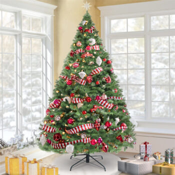 7.5ft Christmas Tree Halloween Christmas Tree Premium Spruce Hinged Christmas Artificial Full Tree with Solid Metal Foldable Stand for Home Office Party Christmas Decorations