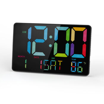 AGSIVO Large Rainbow LED Digital Alarm Clock Wall Clock with Remote Control / Calendar / Temperature / Snooze / Dimming Brightness for Bedroom Living Room Classroom Farmhouse