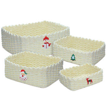 KING DO WAY 4PCS Christmas Handmade Woven Storage Basket Set Durable Eco-friendly Storage Basket