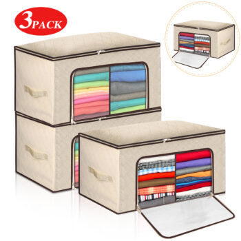 3PCS Clothes Storage Bag Window Compartment Non-woven Fabric Large Capacity Clothing Storage Bag