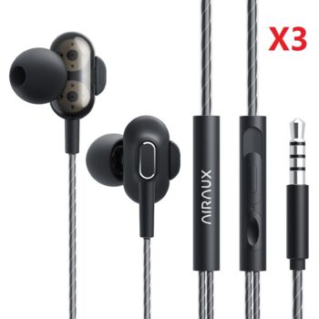 AIRAUX AA-HE4 3.5mm Earphone In-ear Wired Earbuds Double 8mm Dynamic Driver HiFi Stereo Gaming Headphone Meeting Headset with Mic