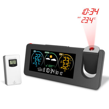 AGSIVO Weather Station Projection Alarm Clock Wireless Indoor Outdoor Thermometer with Atomic Clock and Rotating Projector Forecast Station with Calendar