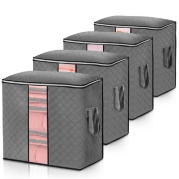 KING DO WAY 4Pcs Non-woven Fabric Clothes Storage Bag Foldable High Capacity Quilt Storage Bag Portable Storage Container