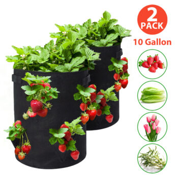 2pc Tvird Strawberry Planting Bags 2 Pack 10 Gallon Planting Pouch Fabric Pots Premium Breathable Cloth Bags