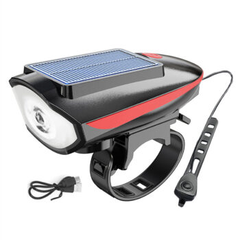 Cansses 3 in 1 Solar Bike Headlight XPE Lamp Beads 1200mAh Battery Waterproof 3 Light Modes with 120db Horn for Night Cycling