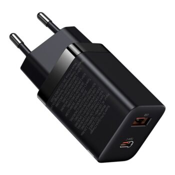 Baseus 30W 2-Port USB PD Charger USB-A+USB-C PD3.0 QC3.0 Apple2.4 BC1.2 Fast Charging Wall Charger Adapter EU Plug for iPhone 15 14 13 for Huawei Mate60 Pro for Samsung Galaxy S24 for Xiaomi 14pro