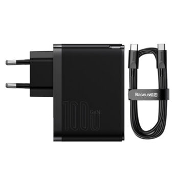 [GaN Tech] Baseus GaN5 Pro 100W 2-Port USB PD Charger USB-A+USB-C PD QC PPS Fast Charging Wall Charger Adapter EU Plug with 100W Type-C to Type-C 1M Cable