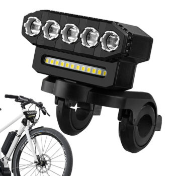 Cansses 2000mAh Battery Bike Headlight 5 Large LED Beads Type-C Charging 6 Light Modes Waterproof Bicycle Front Light for Night Cycling