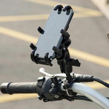 Aluminum Alloy Bike Phone Holder with Shock Absorber Bicycle Handlebar Rearview Mirror Mount for 4.7-7.1 inch Smartphones