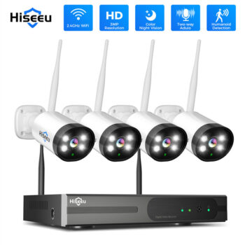 Hiseeu WK-4HBFO3 10CH NVR 3MP WiFi CCTV System Kit Color Night Vision Human Detection Two-way Audio IP66 Waterproof Wireless IP Cameras Video Surveillance Kit