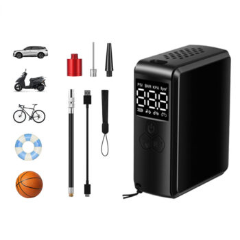 150PSI Portable Bike Inflation Air Pump 70W Power Output 2400mAh Power Bank Digital Display USB Rechargeable Smart Mini Flashlight Pump for Bicycle Car Basketball Boat