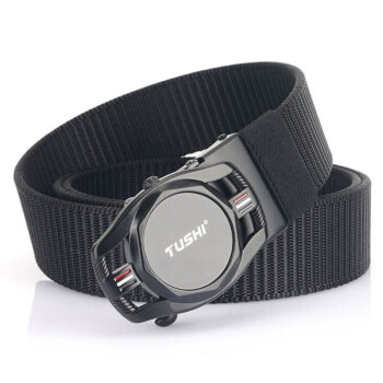 Tushi Smart Tactical Belt Automatic Quick Unlock Buckle Premium Nylon Canvas Casual Belt for Outdoors Camping Hiking Fishing Cycling