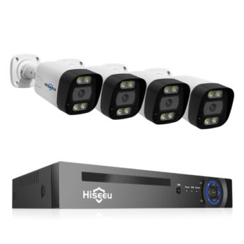 Hiseeu 8CH PoE Security CCTV Camera System Set Colorful Night Vision 2 way Audio APP Remote Monitoring H.265 AI Face Detection IP66 Waterproof Outdoors IP Camera NVR Set