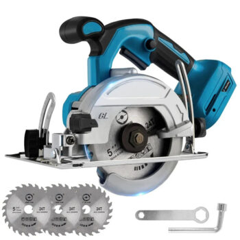 Drillpro 5 Inch Brushless Electric Circular Saw 10800RPM with Adjustable Bevel Cutting Angle and 3 Blades for Woodworking Power Tool