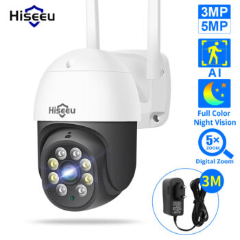 Hiseeu 3MP or 5MP PTZ IP Camera Outdoor Security AI Human Detection H.265X Wireless WiFi Video Surveillance Cameras iCsee P2P