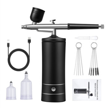 Yarboly Handheld Airbrush Kit Dual Action Portable 0.4mm Nozzle High Pressure 20-27psi for Tattoo Art Painting Makeup Cake Decoration Nail Art Crafts USB Charging with Battery Level Display