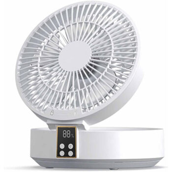 2 in 1 Desktop Folding Fan with Remote Control USB Charging Rechargeable 4000mah Battery Compact Design Night Light Feature Available in White Green and Blue