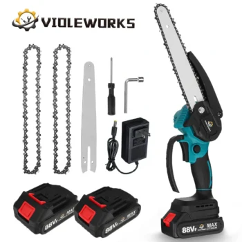 VIOLEWORKS 8 Inch 1200W Electric Cordless Chainsaw with Brushless Motor 2500mAh 1/2 Battery - a battery and EU connector