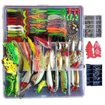 ZANLURE 270pcs Fishing Lures Kit Deep Dor Walleye and Pike Bass Trout Salmon Pike Rattle for Trout Bass Salmon Mixed Hard Baits Soft Rubber Worms Floating Hooks with Tackle Box and Pliers