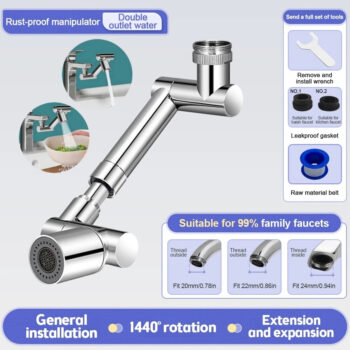 1440° Rotatable Scalable Metal Faucet Aerator Bathroom Tap Splash-proof Bubbler Faucet Filter Nozzle Tap Saving Water Extender