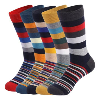 5 Pairs Dress Socks Men Plus Size Crew Socks Colorful Striped Funny Socks Casual Mid Long Tube Sock