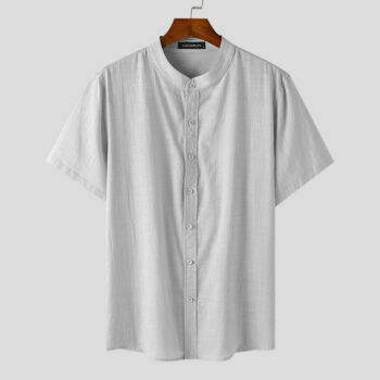 Men Linen Loose Casual Collarless Tops Holiday Casual Shirts