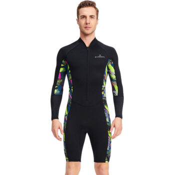 DIVE&SAIL Men's 1.5mm Neoprene Shorty Wetsuit UV Resistant Front Zip Long Sleeve Diving Suit for Snorkeling Swimming Surfing