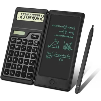 Basic Calculator Notepad with 6 Inch LCD Writing Tablet Portable Foldable Scientific Calculator Mute Solar/Dual Battery Powered for High School College Office