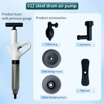 Stainless Steel Toilet Pipe Unblocker Pneumatic Household Toilet Pipe Dredger High-pressure Dredging Tool Set for Toilet Vegetable Sink Wash Basin Floor Drain