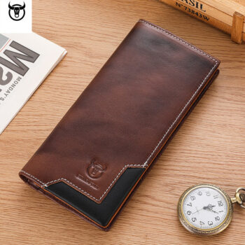 BULLCAPTAIN Genuine Leather Men’s Long Wallet Large-capacity Coin Purse RFID Blocking Credit Card Holder Multifunctional Handbag Clutch Wallet