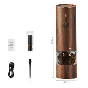 500mAh Electric Pepper Grinder in Wood Grain Color Electric Salt and Pepper Grinder Set with 6 Adjustable Coarseness Adjustable Ceramic Core with LED Light USB Rechargeable