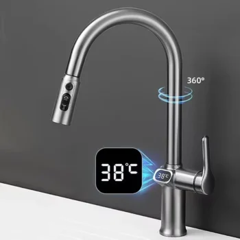 Temperature Digital LCD Display Pull Out Faucet Kitchen Single Handle Kitchen Sink Rotation Mixer Sprayer Hot And Cold Water Taps