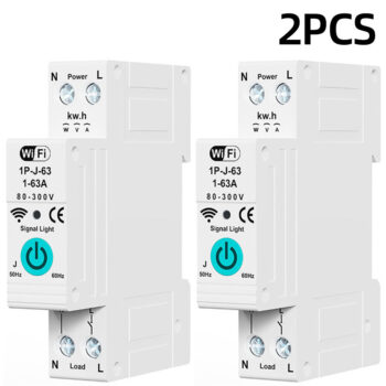 2Pcs Smart WiFi Circuit Breaker with Remote Control Voice Activation Adjustable Over Current Protection Energy Metering Easy Installation for Efficient Home Power Management