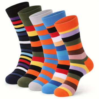 5 Pairs Stripe Happy Socks Men Cotton Funny Crew Socks Personality Bright Color Block  Mid Long Tube Socks Female Male Harajuku Skateboard Socks