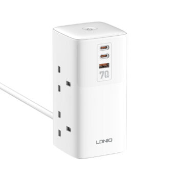 LDNIO SC4383 70W 7-Port USB PD Charger 4 Universal Socket+USB-A+2 USB-C PD QC3.0 PPS SCP Fast Charging Vertical Desktop Charging Station EU Plug US Plug for iPhone 15 14 13 for Huawei Pura70 Ultra for Samsung Galaxy S24 for Macbook Pro