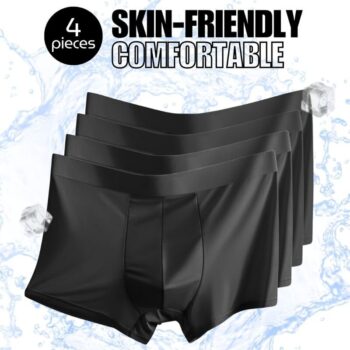 4pcs Men's Ice Silk Mesh Boxer Black Briefs