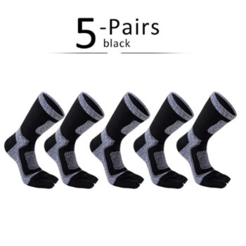 5 Pairs of Split Toe Sport Long Socks Men Thick Compression Mesh Endurable Fitness Bike Run Outdoor Basketball Travel 5 Finger Socks