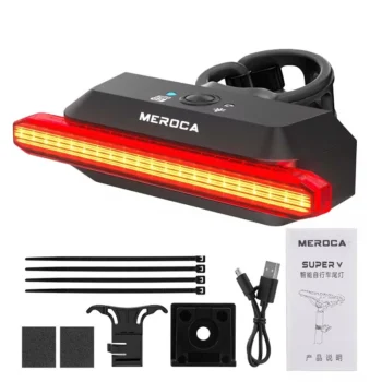 MEROCA Super V Smart Brake Sensing Bike Taillight 500mAh Battery 6 Lighting Modes IPX5 Waterproof Type-C Rechargeable Bicycle Rear Light