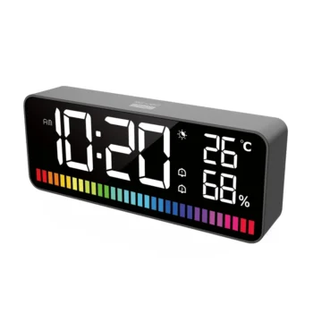 Multifunction 1200mAh Rhythm Light Bar LED Dual Alarm Clock 15 RGB Color Sound Control Night Light Digital Thermometer Hygrometer Audio Companion