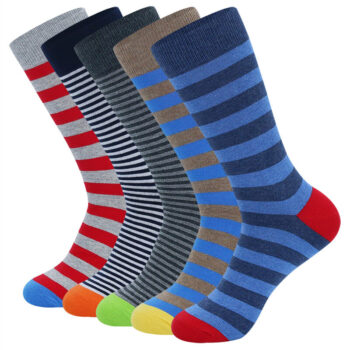 5 Pairs Men's Long Tube Happy Socks Street Hip-hop Skateboard Big Plus Size Eur 43-49 Striped Men's Cotton Socks